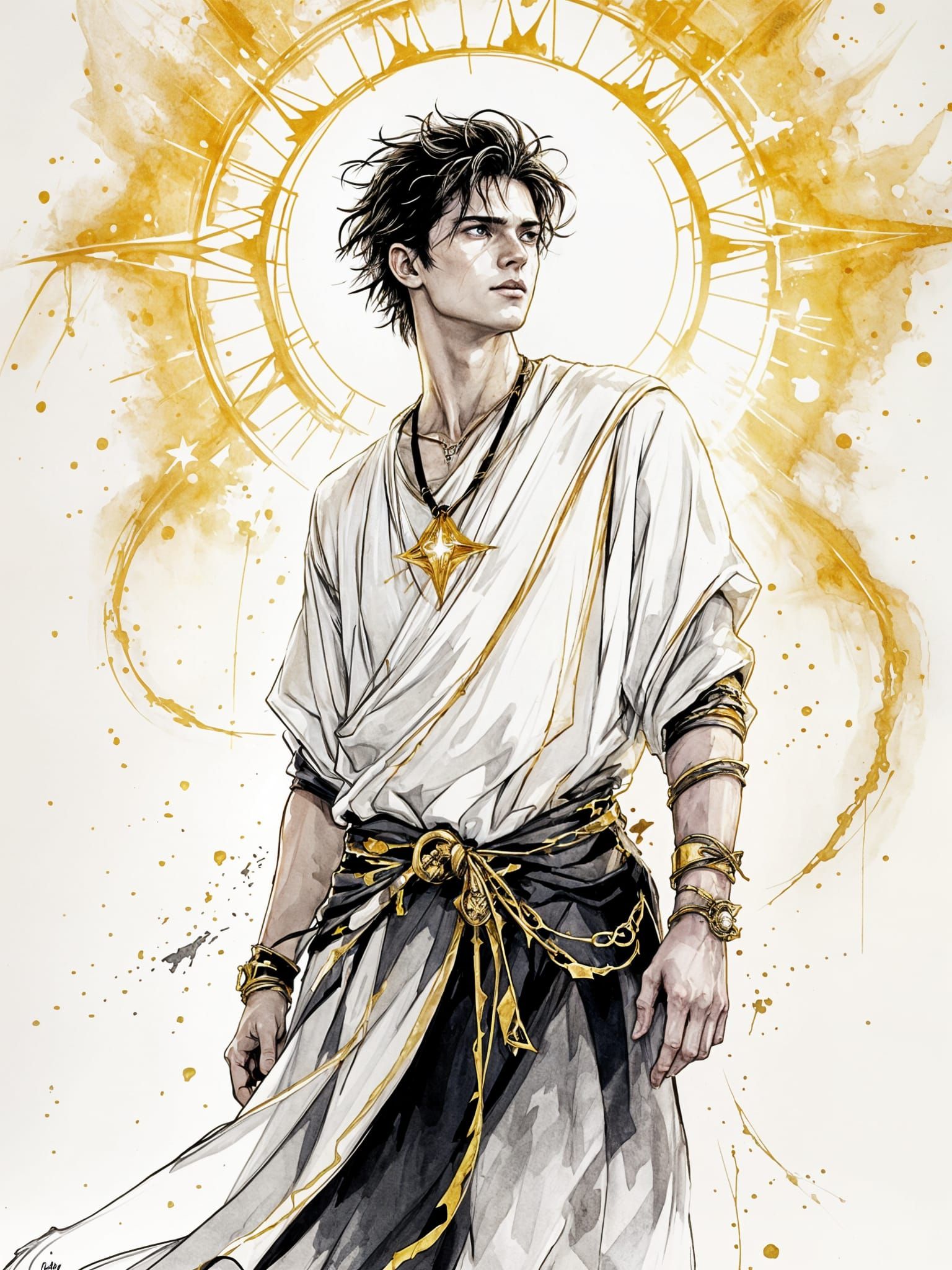 Mystic Cleric in Golden Aura with Nine-Pointed Star