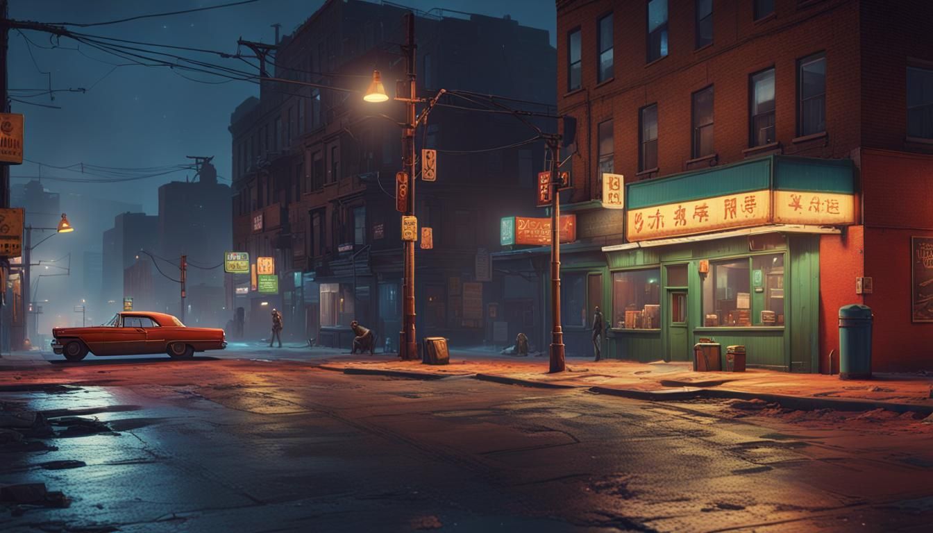 Desert Streetscape at Night in Photorealistic Style