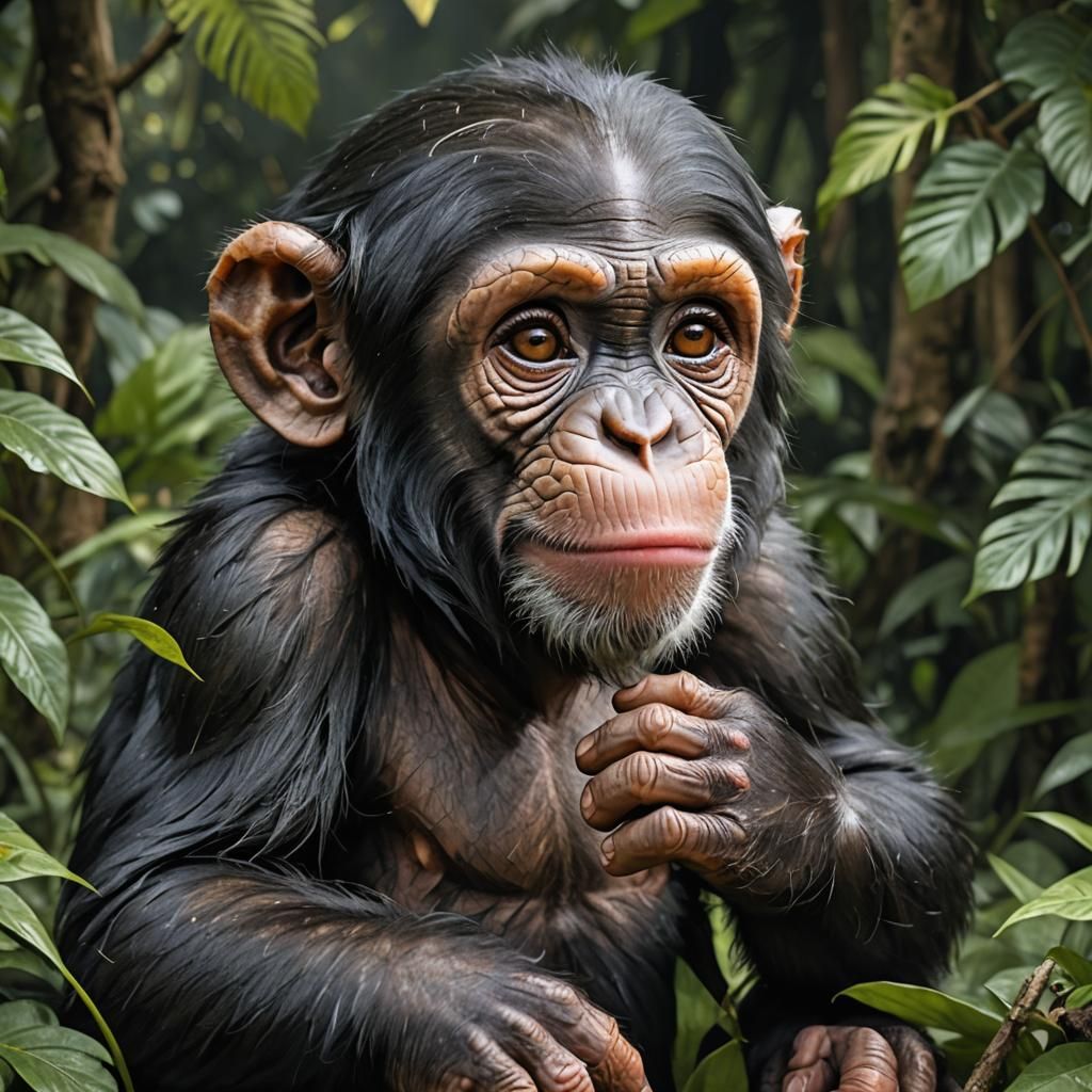 Heartwarming Baby Chimpanzee in Lush Jungle: Digital Art