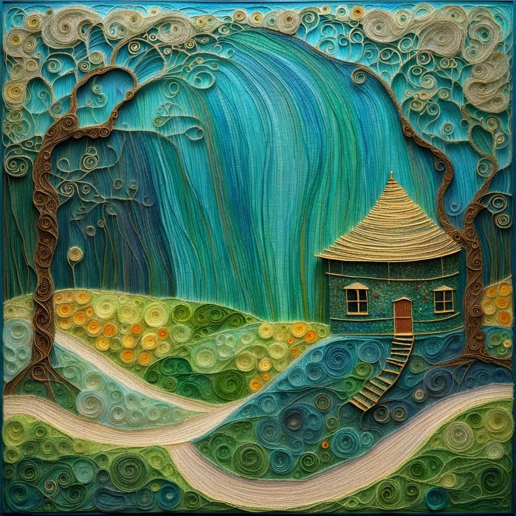 Intricate String Landscape in Klimt Style