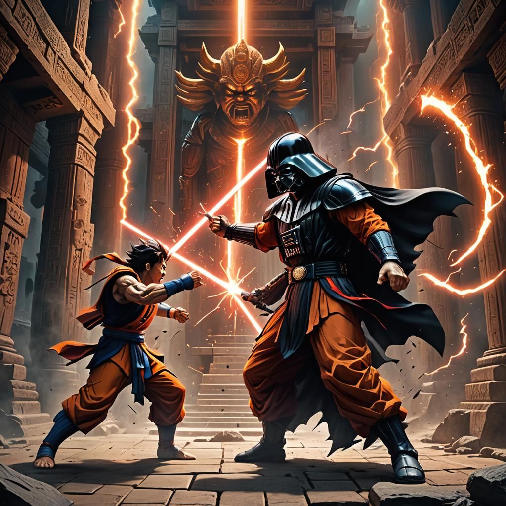 Goku vs Darth Vader Epic Battle in Ancient Temple