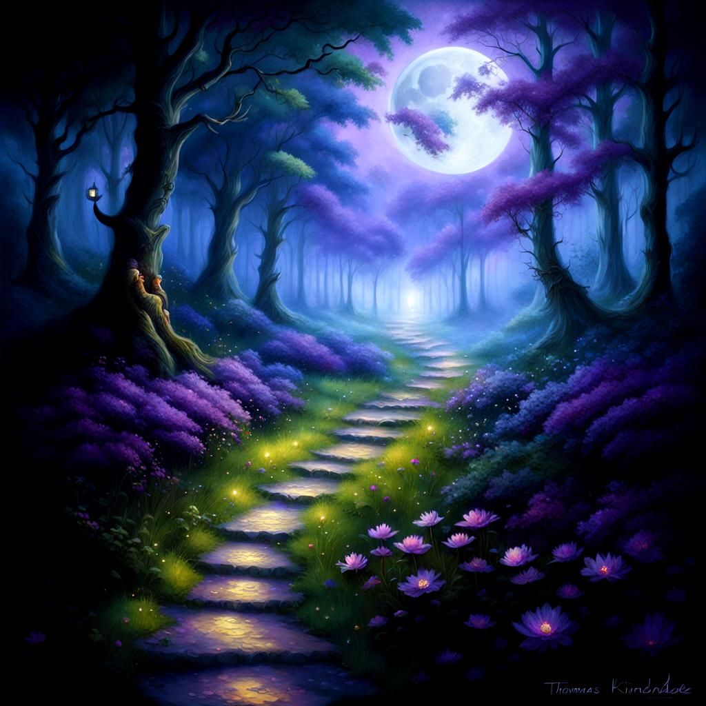 Mystical Purple Moonlit Forest in Hyperdetail