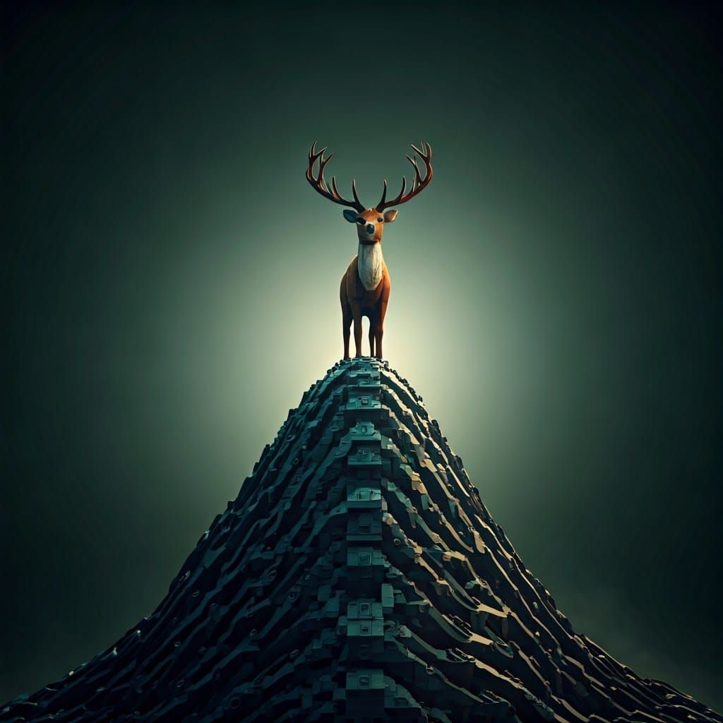 Majestic Lego Deer on a Mountainous Lego Antler Sculpture