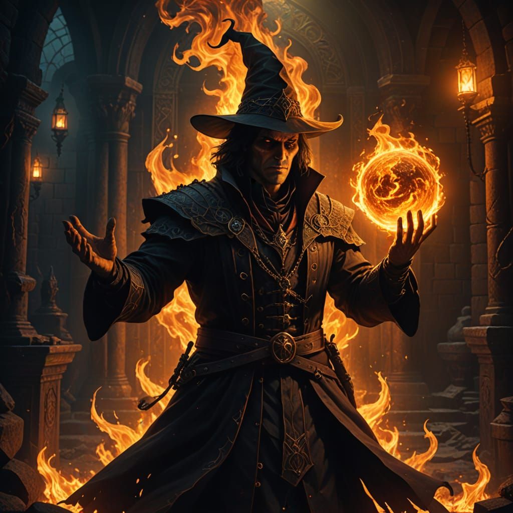 Warlock Casting Blazing Spell in Mystic Chamber