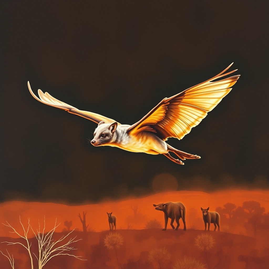 Flying Fox in Australian Landscape, Watercolour Style