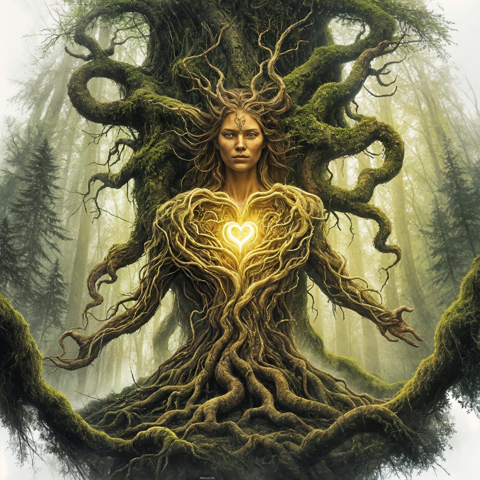 Earth Spirit Emerges in Dying Forest Illustration