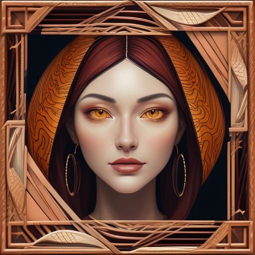 Rotoscoped Decoupage Face in Honey Maroon Palette