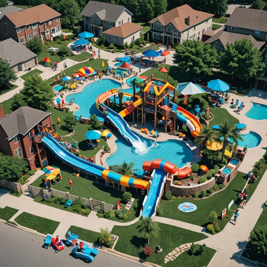 Festive Block Party with Water Slide and Pool