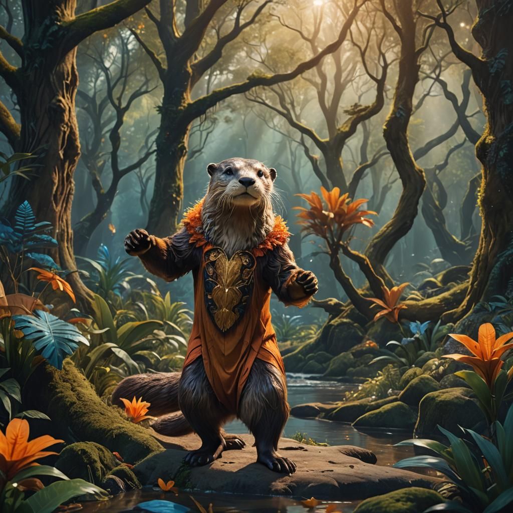 Otter in Lion Costume in Fantasy Forest