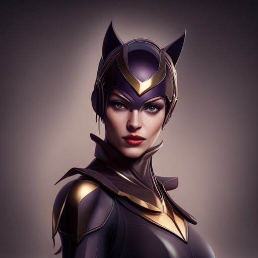 Catwoman Portrait in Hyperdetailed Comic Art Style
