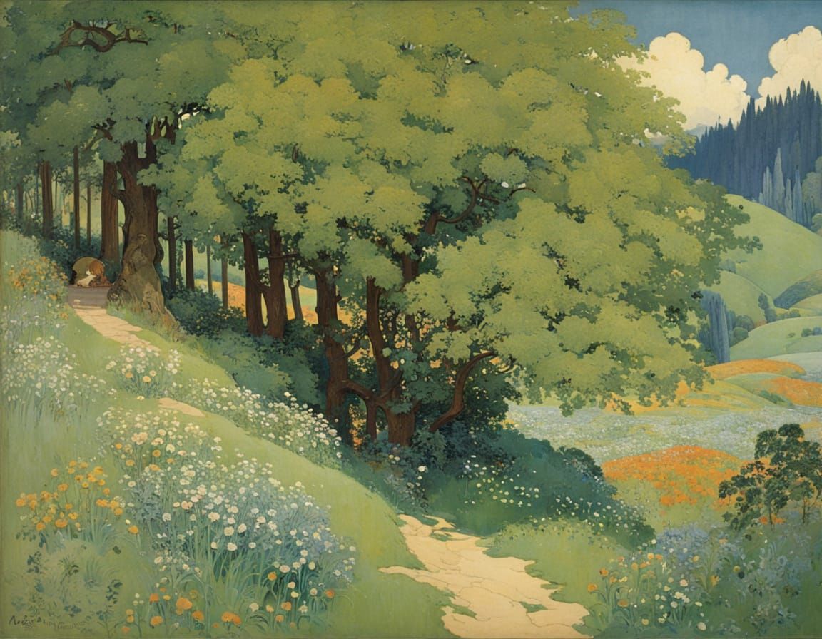 Vibrant Landscape in Whimsical Watercolor Style