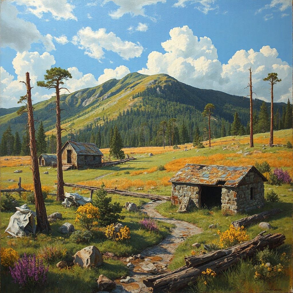 Abandoned Mining Camp: An Oil Painting
