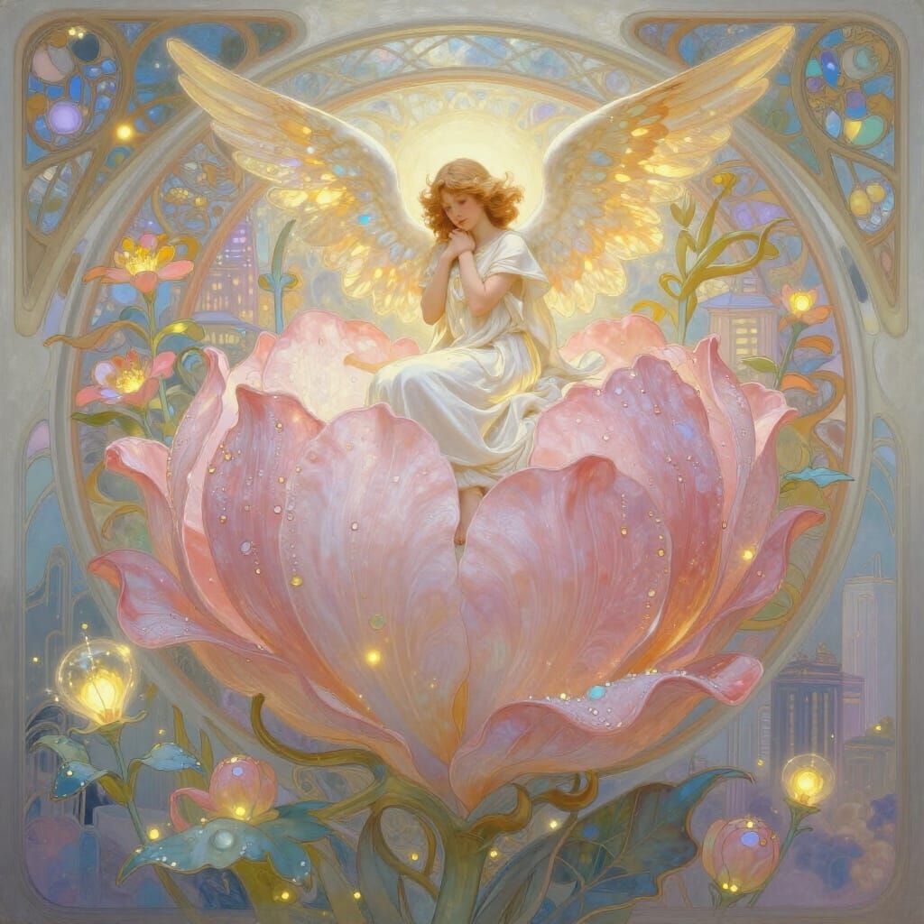 Angel of Starlight in Dreamscape Cityscape