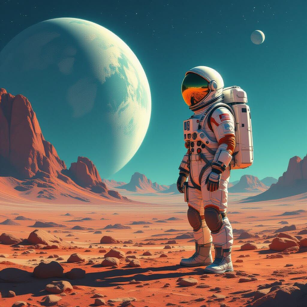 Cosmonaut on Barren Planet in Sci-Fi Scene