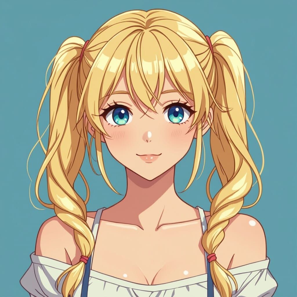 Anime Girl with Blonde Hair in Pigtails