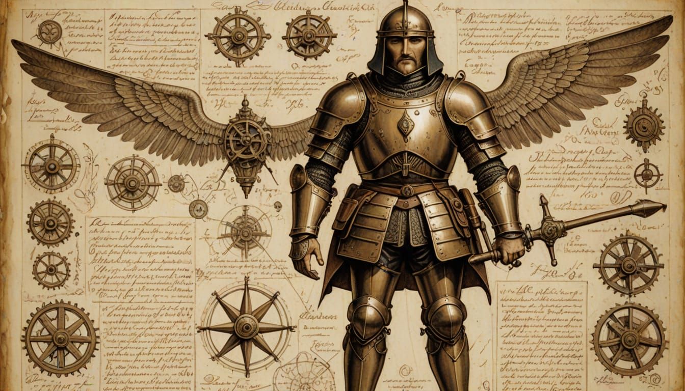 Aged Renaissance Illustration of 1690's Armor and Airbow