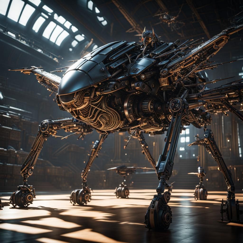 Futuristic Robotic Starling Directing Bird Drone Swarm