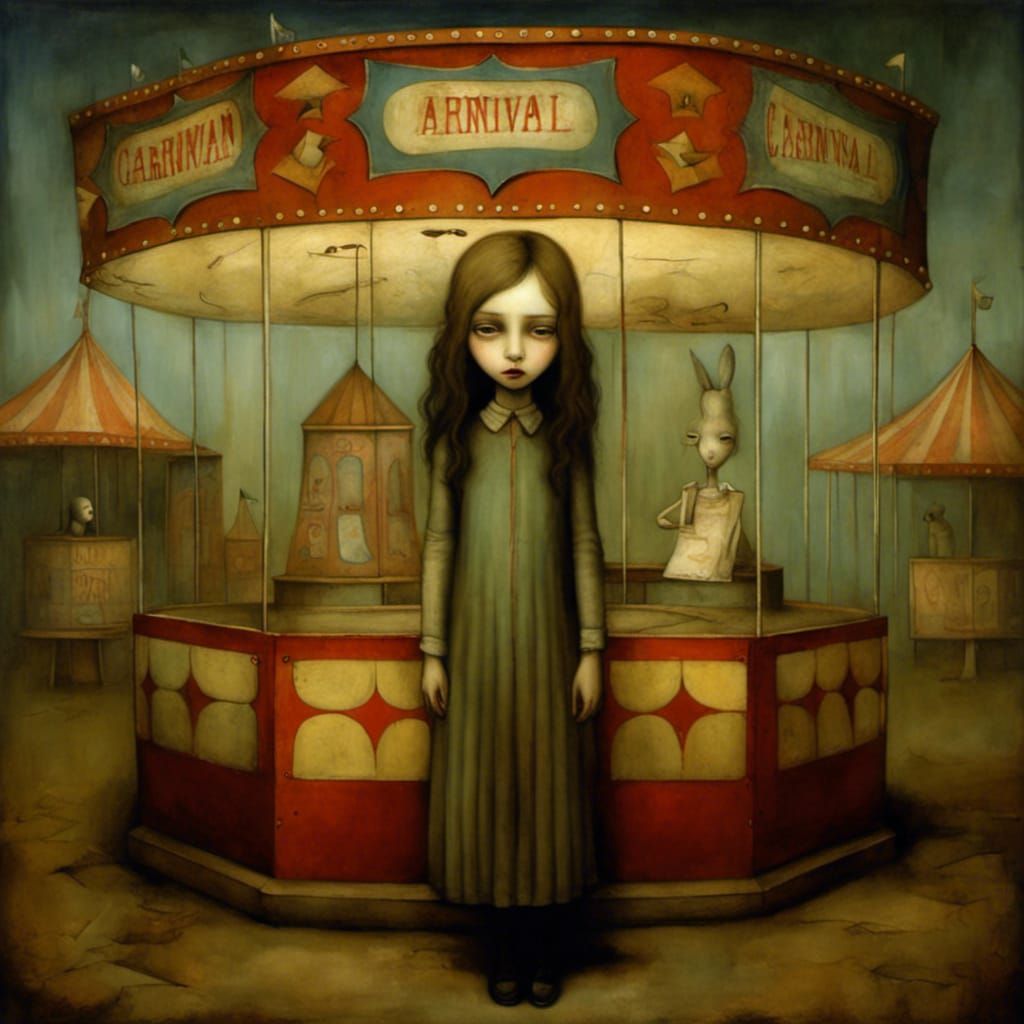 Eerie Girl in Abandoned Carnival, Illustration