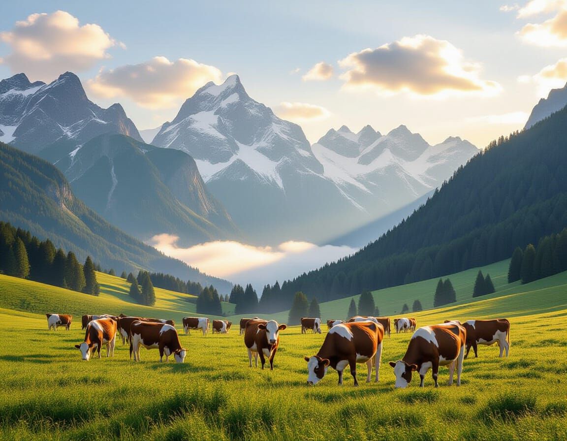 Alpine Cows Return Home at Golden Hour