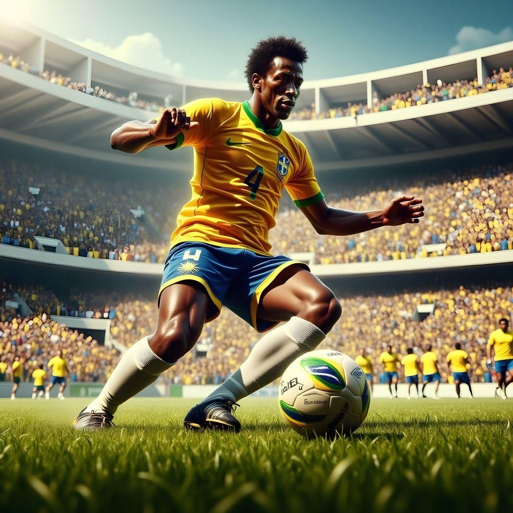 Pele in Action: A Hyperrealistic World Cup Portrait