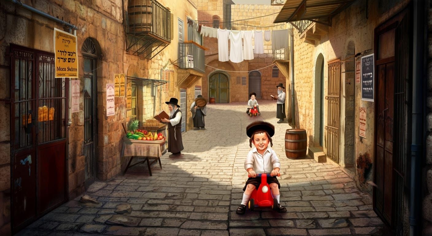 Joyful Ride in Mea Shearim: Comic Art Illustration