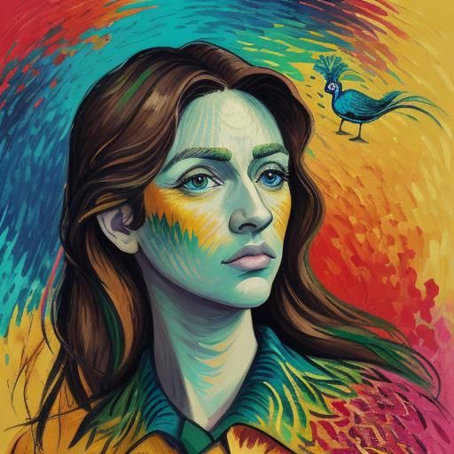 Peacock Woman in Abstract Expressionist Style