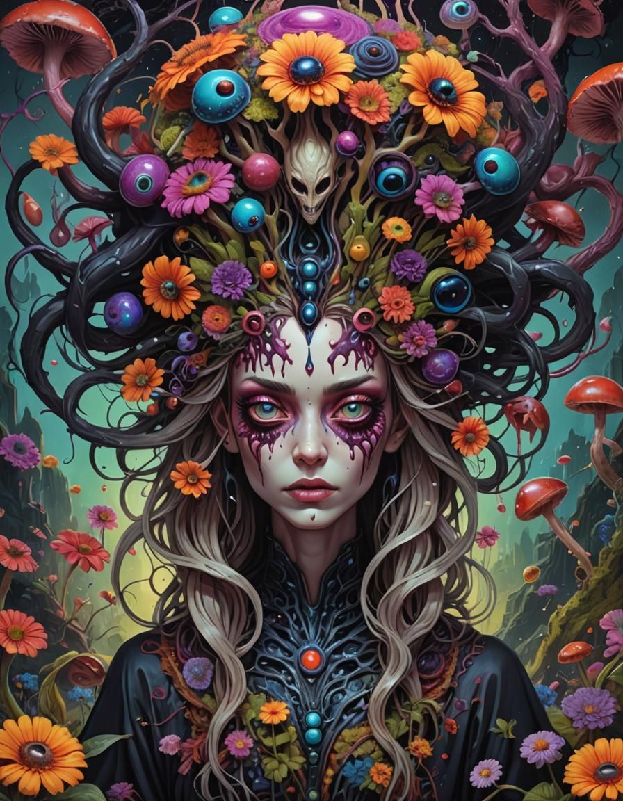 Psychedelic Alien Witch in a Surreal Landscape