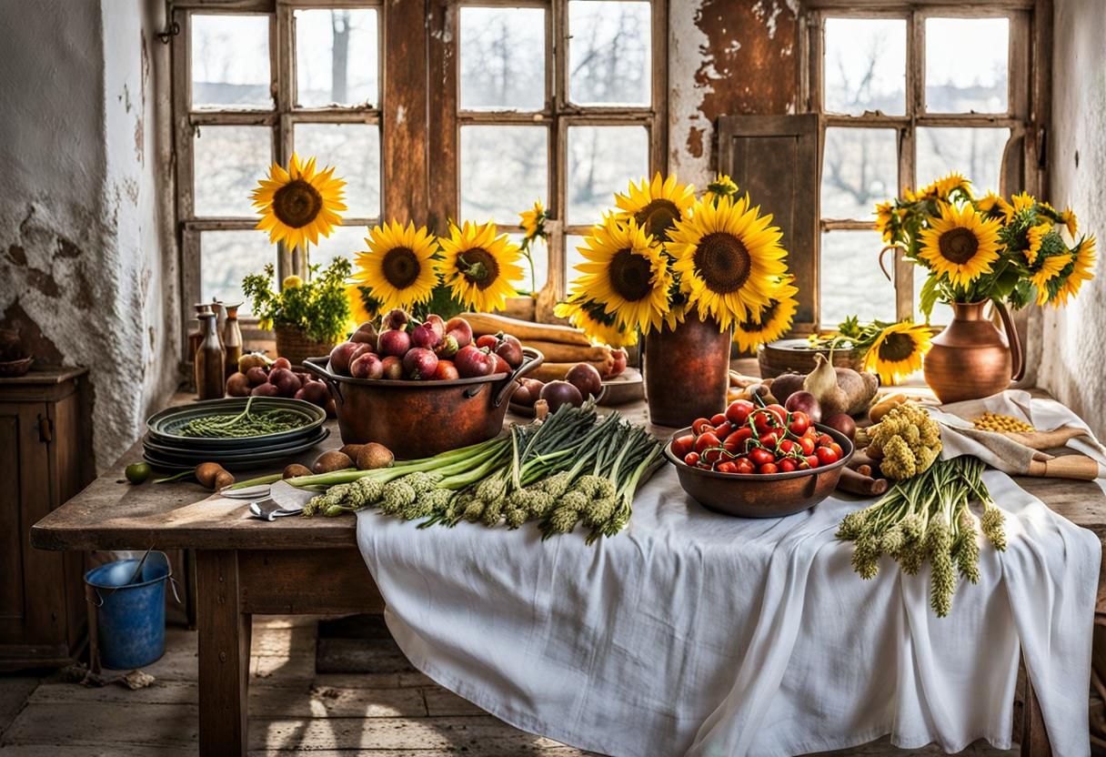 Ukrainian Flowers and Portrait in Hyperreal Style