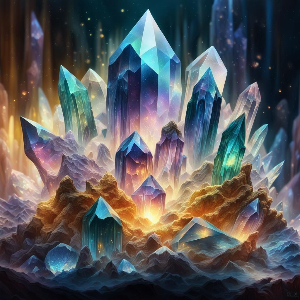 Crystals Manifesting Life in Vibrant Digital Painting