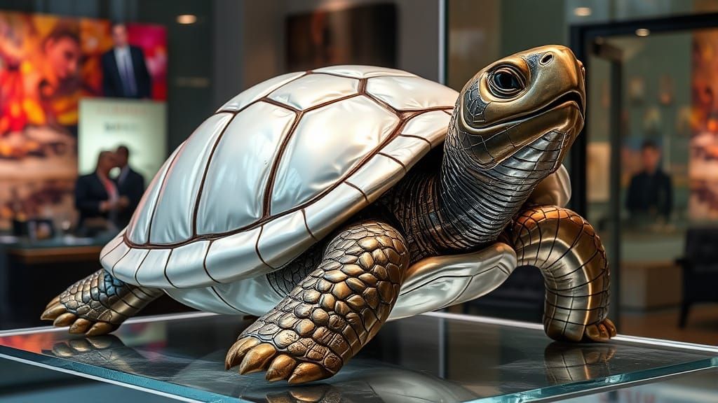 Bronze Turtle with Mother of Pearl Shell, Watercolor Art Dec...