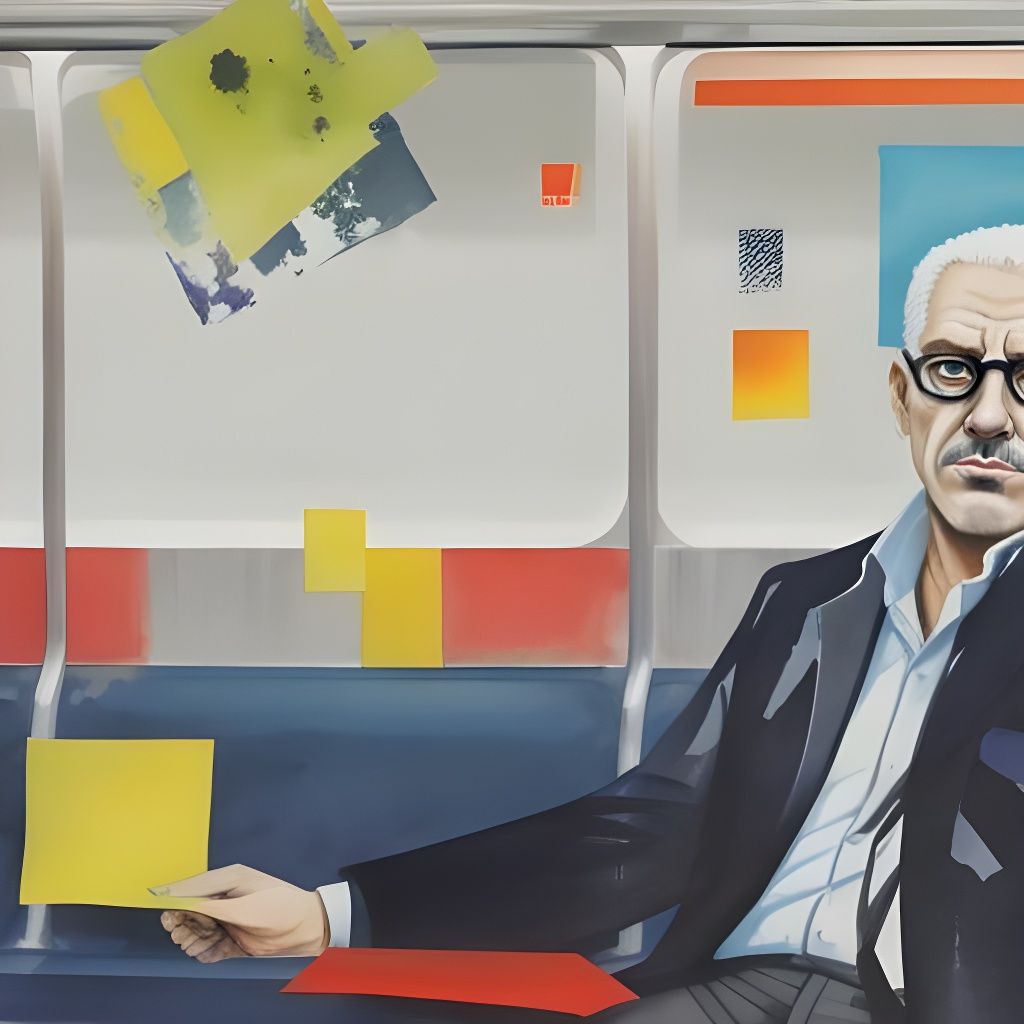 Middle-Aged Man on Subway: Mixed Media Abstract