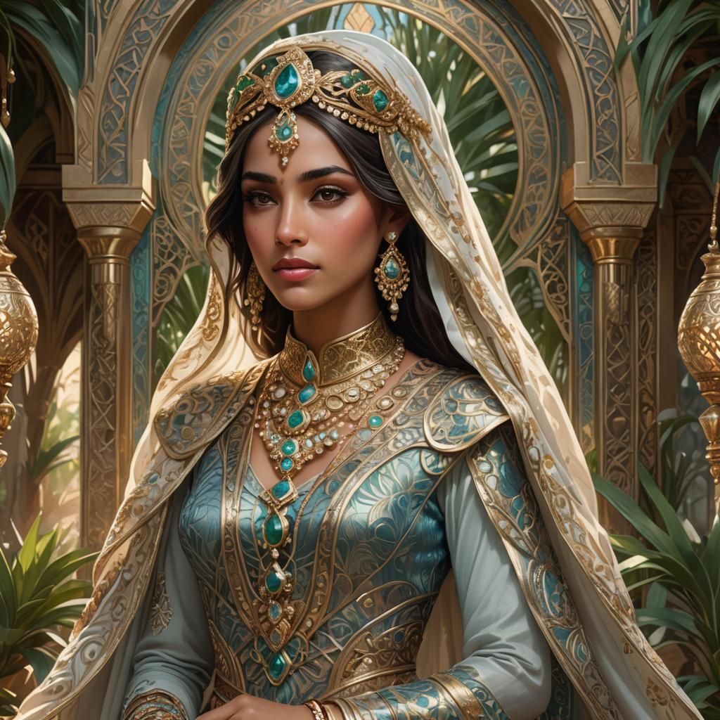 Arabian Princess in Oasis, Art Nouveau Portrait