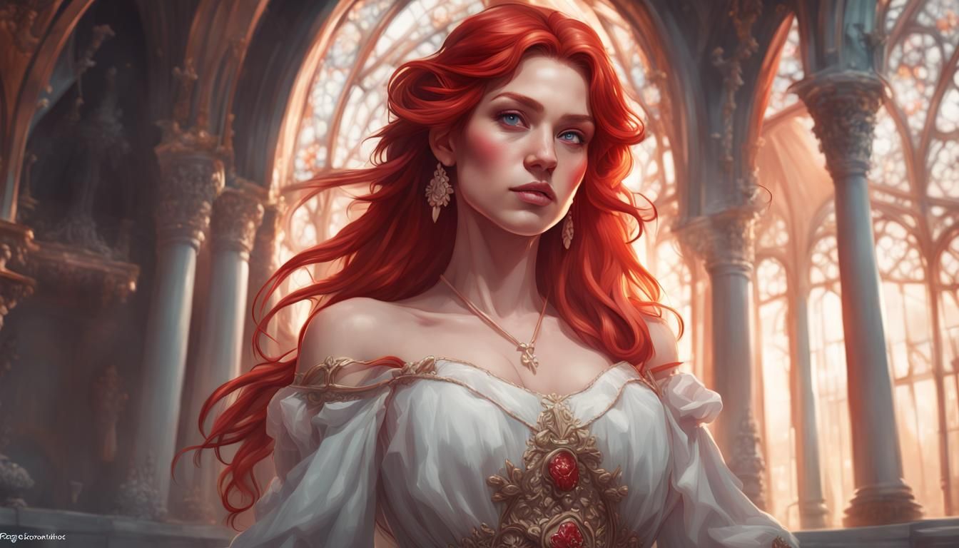 Red-Haired Princess Portrait: Art Nouveau Style