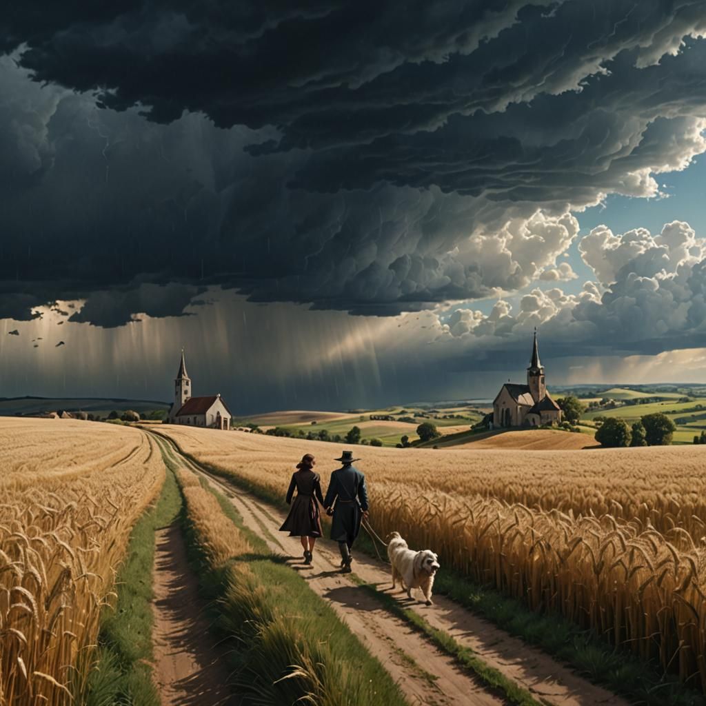 Wheat Field Walk Under Approaching Storm