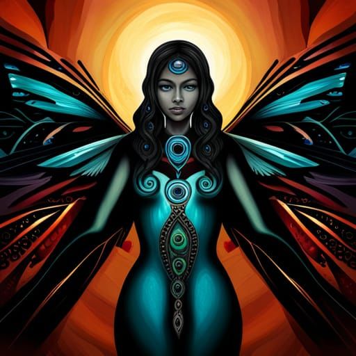 Ītzpāpālōtl Obsidian  butterfly goddess, beautiful fierce Az...