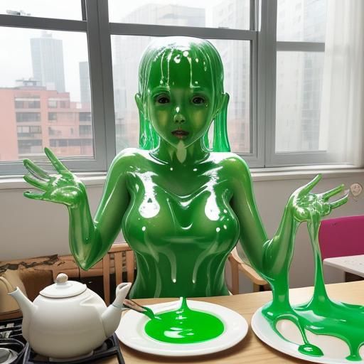 Slime Girl Cooks Tea in Apartment
