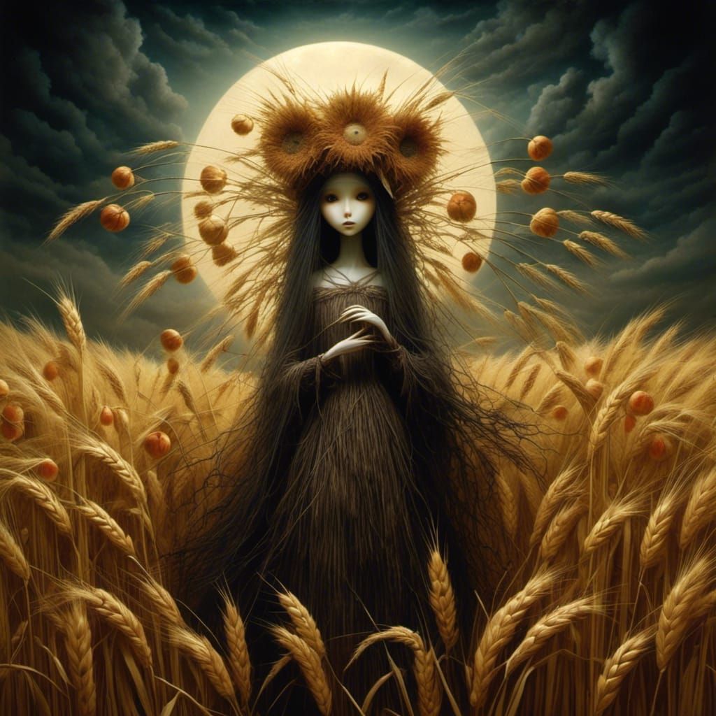 Surreal Harvest Witch in Dark Fantasy Style