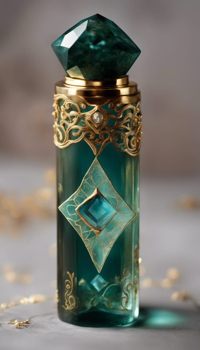 Magical Aquamarine Potion Bottle with Gold Inlay