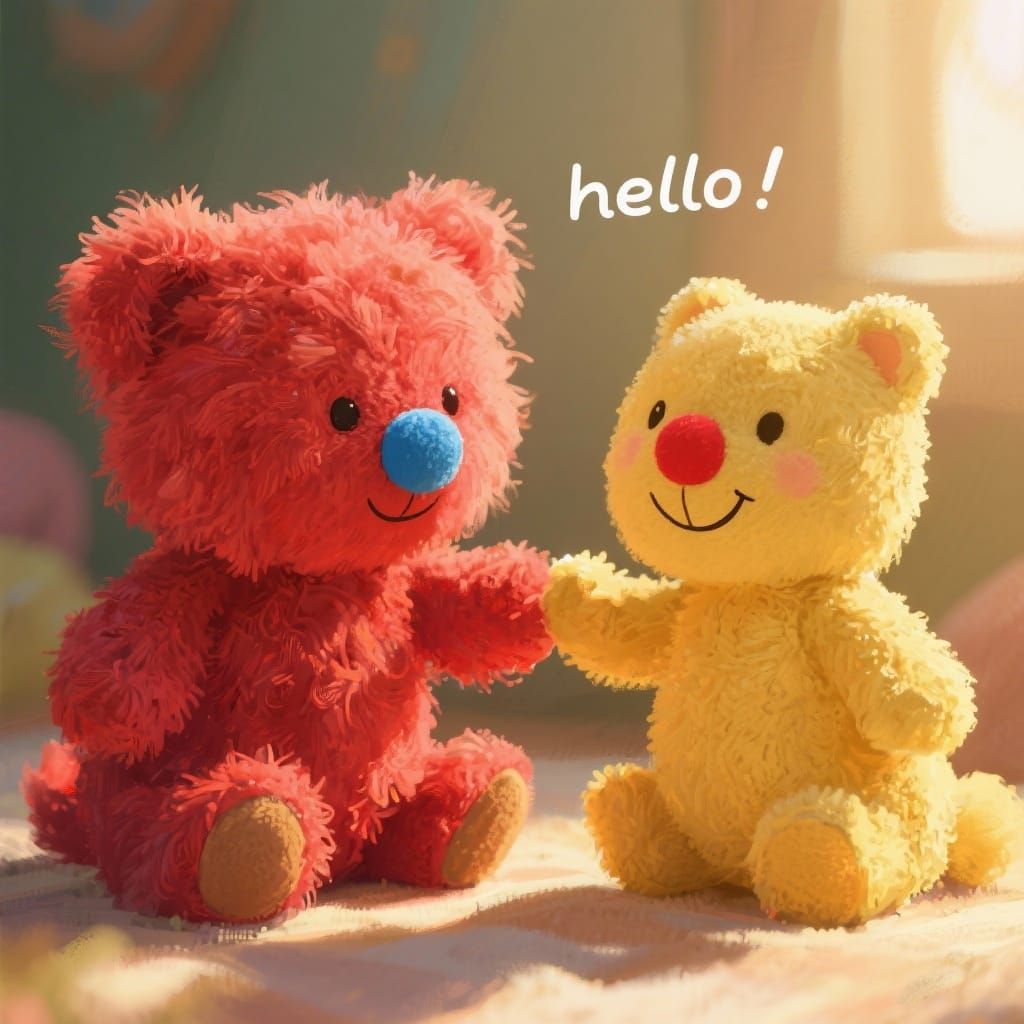Cute Plush Toys Say Hello in Storybook Style