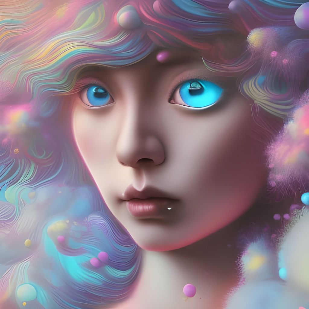 Rainbow Girl in Bioluminescent Japanese Art Style