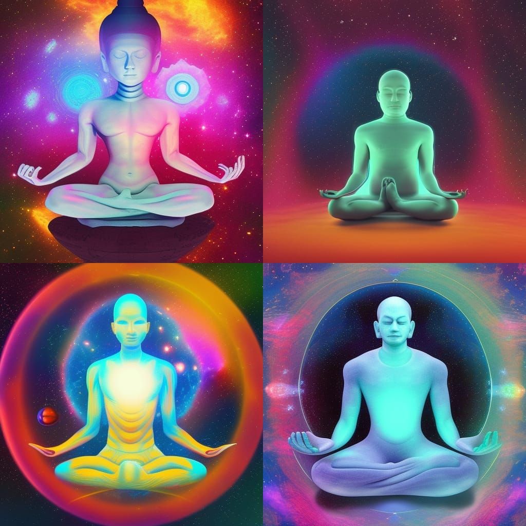 Astronaut Meditating: Holographic Cosmic Illustration