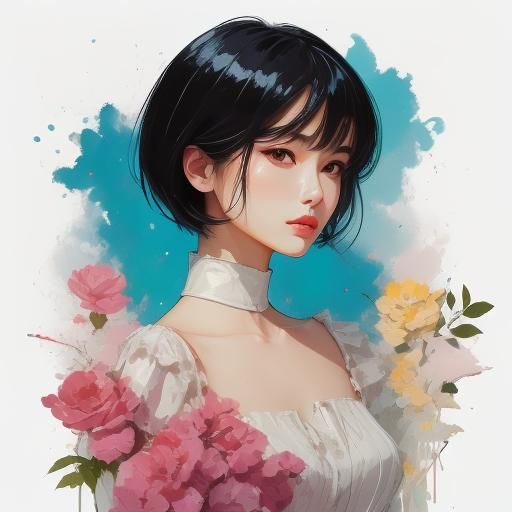 Flat 2D Woman Portrait in Anime Style