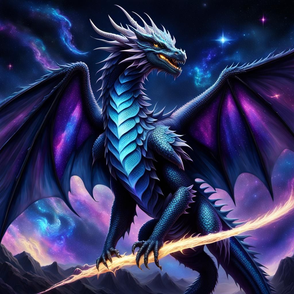 Cosmic Black Dragon in Vibrant Digital Fantasy Art