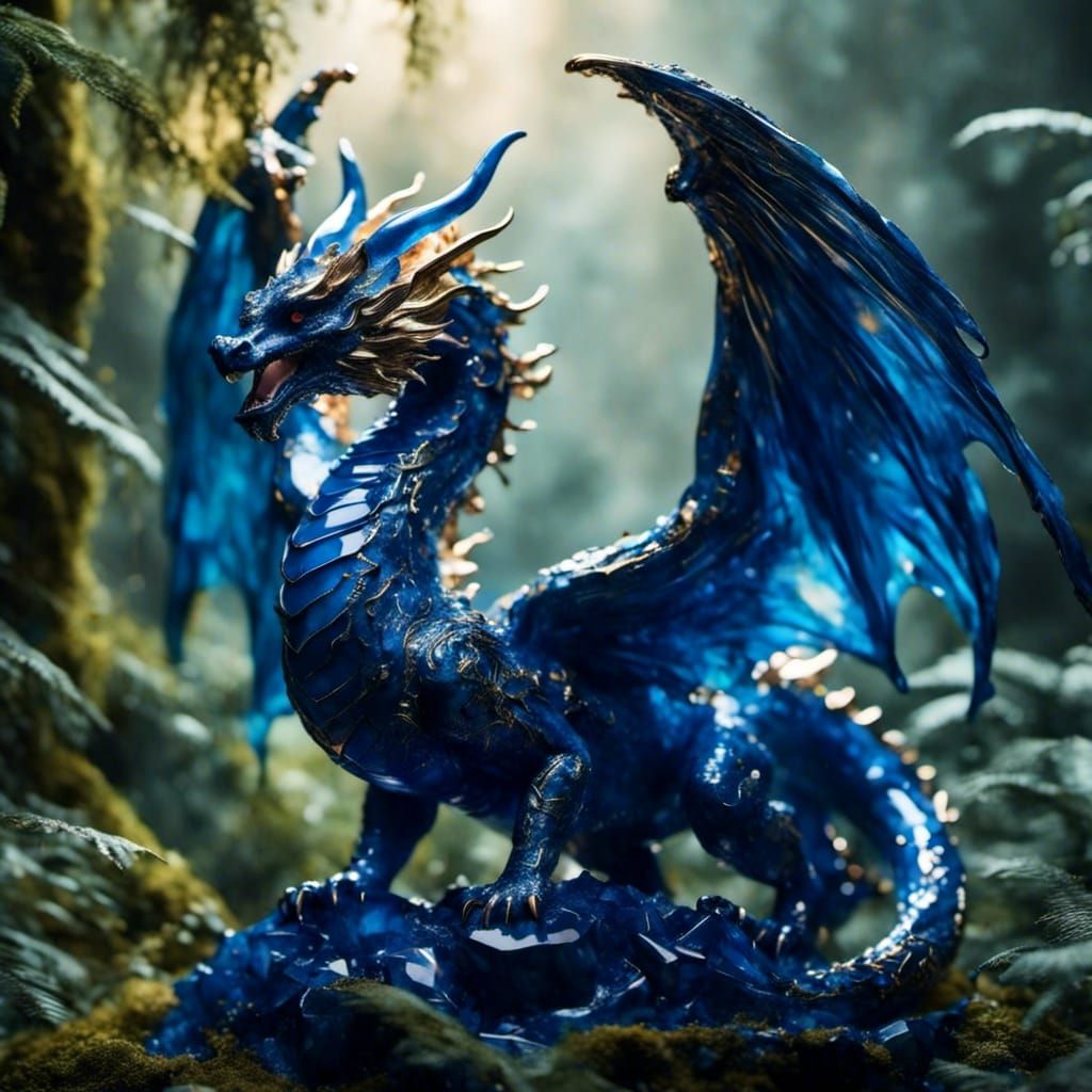 Lapis Lazuli Dragon with Gold Enamel Wings