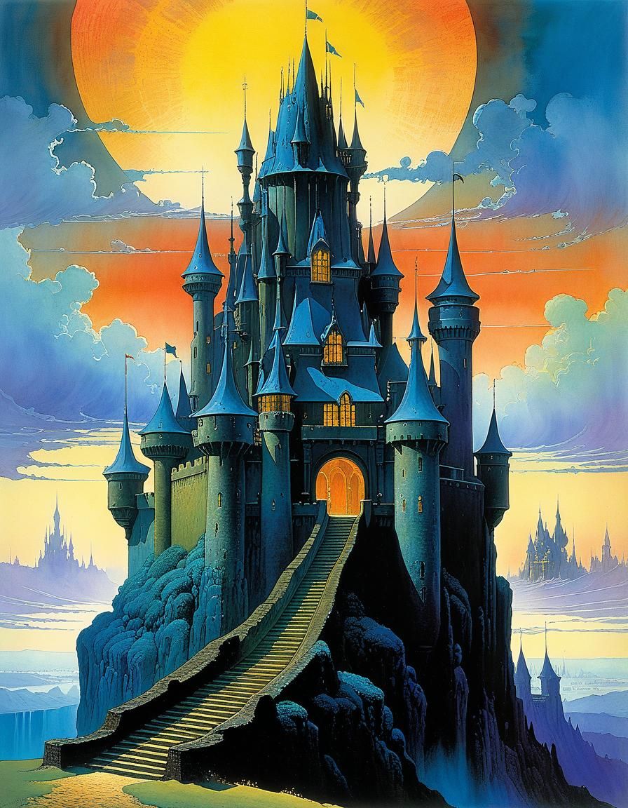 Fantasy Castle Entrance in Watercolor Style