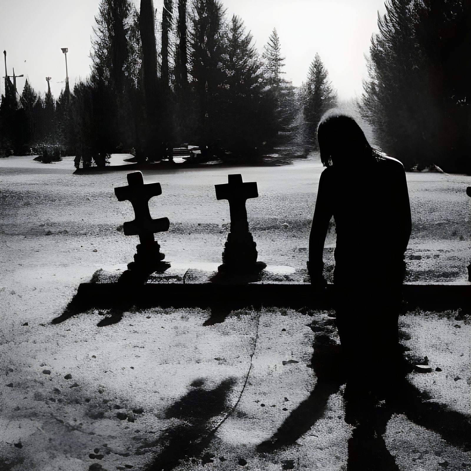 Crow Inspired Graveyard Scene with Silhouettes