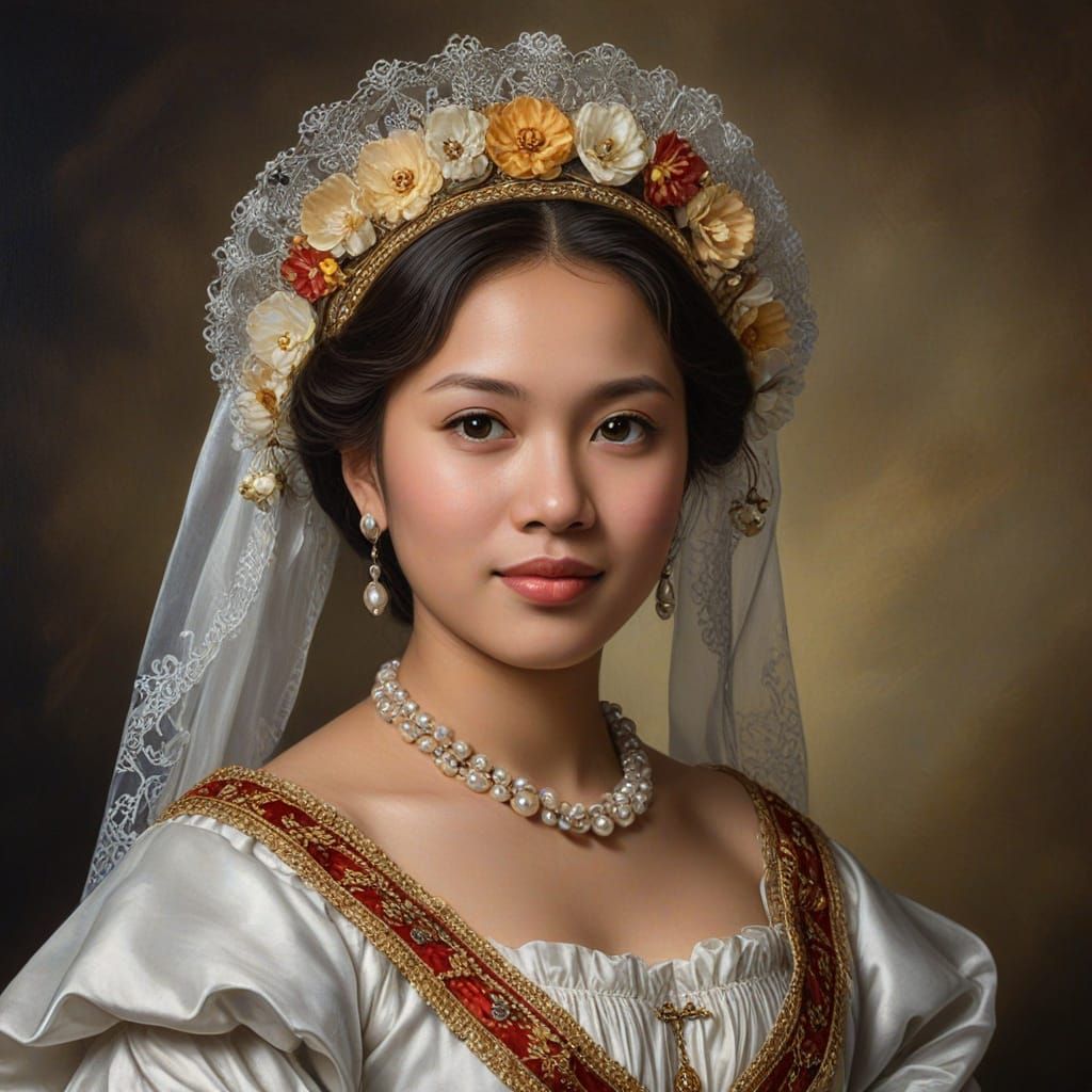Filipina Woman Portrait in Classical Rubens Oil Painting Sty...
