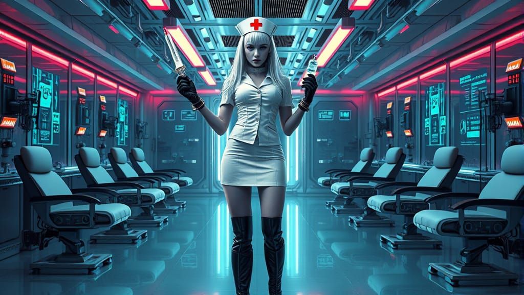 Futuristic Alien Nurse in Latex Uniform