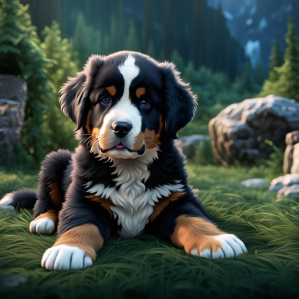 Bernese Puppy Tummy Rubs: Fantasy Concept Art