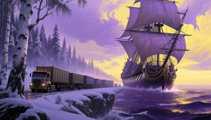 Majestic Ship Dreams of Sea in Dark Fantasy Art